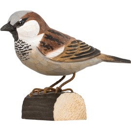 WILDLIFEGARDEN Wildlife Garden - DecoBird House Sparrow (WG434) - Hand Carved Decorative Bird Figurine Made of Linden Wood - Small European Birds Collection