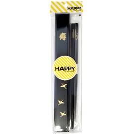 Happy Sales HSKS1/B, Japanese Black Chopsticks Set with Case - Crane Design Black