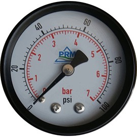 PRM Steel Case Pressure Gauge, 0-100 PSI, 2 Inch Dial, Brass Internals, 1/4 Inch NPT Back Mount, Dry Gauge for Air & Water Applications, ±1.5% Accuracy