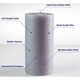 Set of 3 Grey Pillar Candles 3" x 6" Gray Unscented Dripless for Weddings Home Decoration Relaxation Spa Church