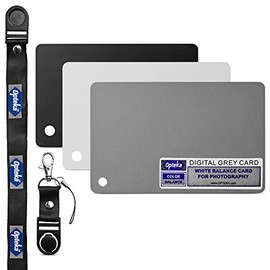 Opteka Pocket-Sized Grey Card White Balance Card 18% Exposure Photography Custom Calibration Camera Checker Set with Quick Release Lanyard for Video, Mirrorless, DSLR and Film