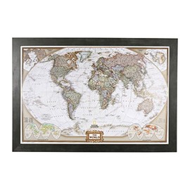 Push Pin Travel Maps Executive World with Rustic Black Frame and Pins - 27.5 inches x 39.5 inches