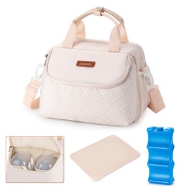 BABEYER Breastmilk Cooler Bag with Ice Pack Fits 6 Baby Bottles up to 9 Ounce, Wearable Breast Pumps Cooler Bag for Nursing Mom Daycare, Work, Travel- White