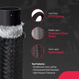 BDFHYK 10FT 3/8" ID CPE Fuel Line Kit 6AN CPE Fitting Kit, Ls Swap Fuel line kit, Nylon Stainless Steel Braided Fuel Hose