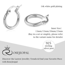 RoseJeopal Silver Hoop Earrings for Women, Small Sterling Silver Hoop Earrings, 4 Pairs 925 Silver Hoop Earrings Set, Sleeper Earring Hoops for Girl, Jewelry Gift for Women Lady(Silver 13+15+20+25mm)