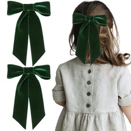 2PCS Green Velvet Hair Bows Hair Clips 5" Big Fall Alligator Clips Hair Accessories for Women Girls Toddlers Kids