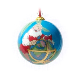 Santa and Globe Christmas Ornament + Red Gift Box