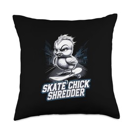 Skating Baby Chicks Skate with Skateboard Cute Skateboarding Throw Pillow