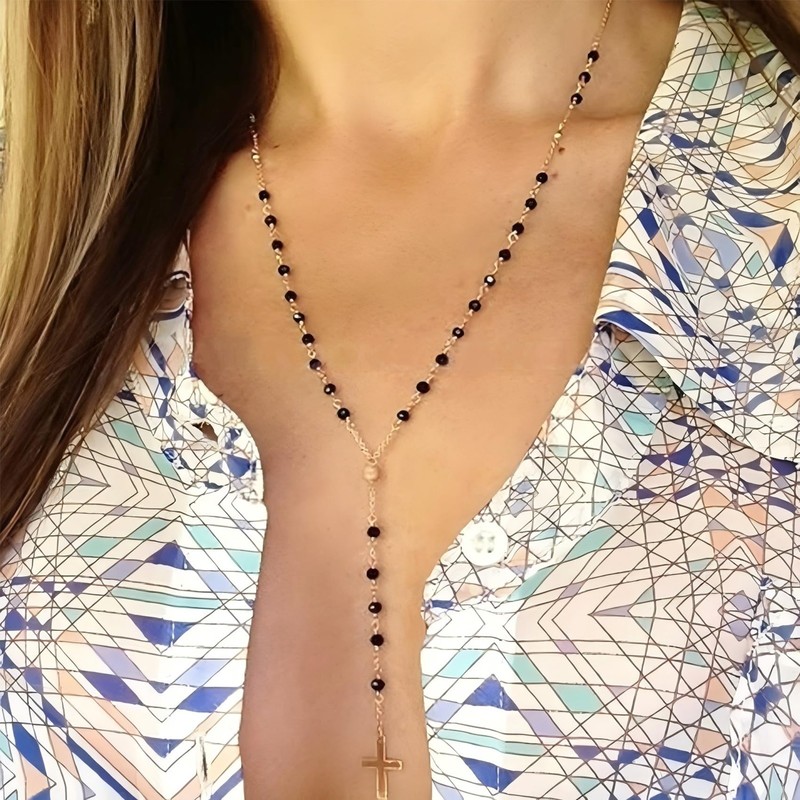 Long Black Necklaces for Women Trendy Y-Shaped Lariat Necklaces Bead