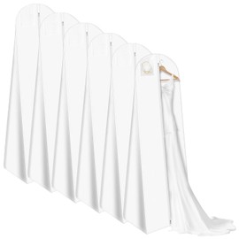 Svaldo White Wedding Dress Garment Bag, 71x24x16 inch, Pack of 6, Dress Bags for Gowns, Long Evening Prom Dresses for Women, Bride, Bridesmaid, Dust Proof Garment Bags for Storage with 16" Gusset