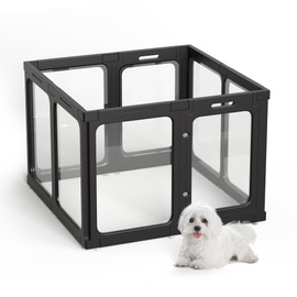 Jalove Acrylic Dog Playpen Indoor, 10 PCS Plastic Puppy Playpen with Door, Clear PlayPen for Dog Cat Rabbit Ferret, Easy Assemble Dog Pen, Preferable Small Dog Cage, Black, 39.4" L x 39.4" W x 24" H