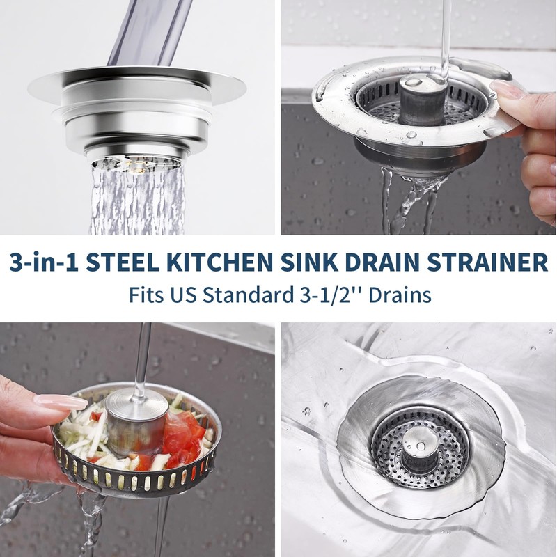 2 Pack – 3-in-1 Kitchen Sink Drain Strainer Stopper, 304