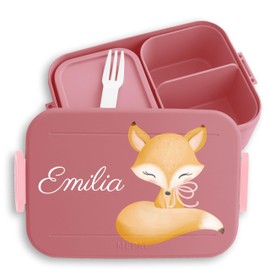 Kinder Bento Box Midi Lunchbox für Mepal Bentobox - Süßer Fuchs Wildtier Waldtier Raubtier - 900 ml - Rosa - brotdose fuchsmotiv lunch personalisierte füchse pausenbox personalierte waldtiere