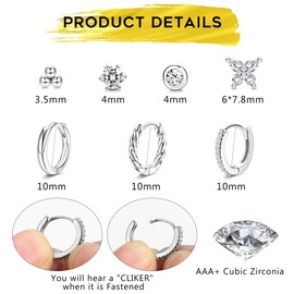 PATISORNA 7 Pairs Sterling Silver Stud Earrings for Women 14K Gold Filled Tiny Stud Earrings Set for Multiple Piercing Cartilage Hypoallergenic Huggie Hoop Earrings Cubic Zirconia Small Stud Earrings