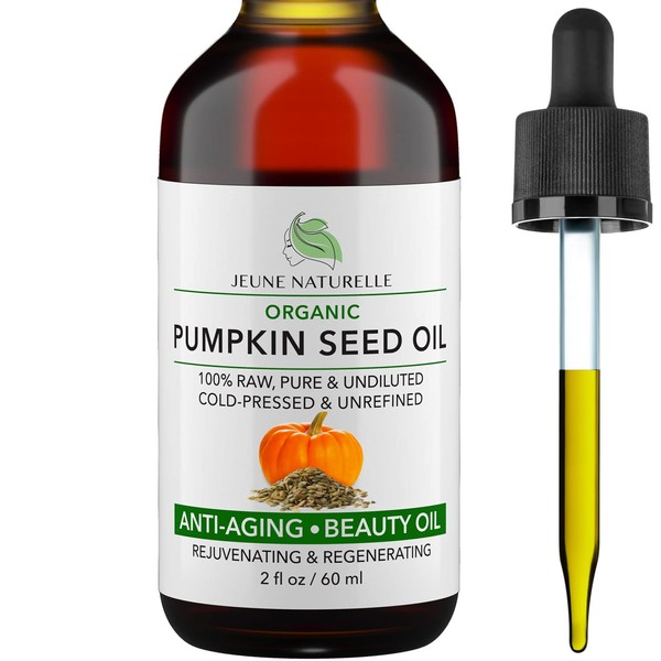 Jeune Naturelle Pumpkin Seed Oil Organic, 100% Pure RAW Cold Pressed Undiluted For Anti Aging Wrinkle Repair Hair Growth, Fast Absorbing, Travel Size, Non-Comedogenic Organic Pumpkin Seed Oil