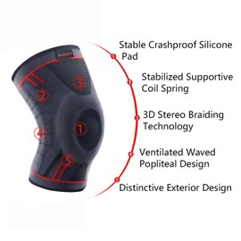 Kuangmi Knee Brace Support for Arthritis, Joint Pain, Ligament Injury, Meniscus Tear, ACL, MCL, Tendonitis, Injury Recovery, Sports (Upgraded Blue, L)