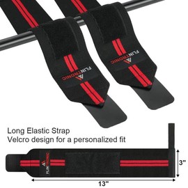 flintronic Weight Lifting Wrist Wraps Support, Fitness Wrist Wraps for Weightlifting, 13” Elasticated Cotton Straps with Thumb Loop, for Powerlifting, Bodybuilding & Weight Lifting -Black Red