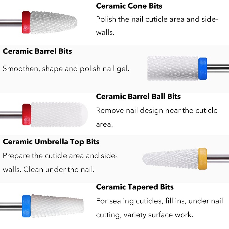 Homeet 10Pcs Ceramic Nail Drill Bits Attachments Professional Nail Cutter