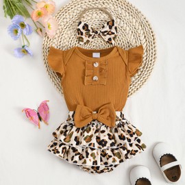 ABCRR Newborn Baby Girl Clothes Infant Summer Outfits Flying Sleeves Romper and Flora Skirt Set for 0-3-6-12-18 Months (Brown, 3-6 Months)