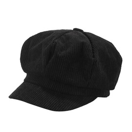 FSSTUD Womens Corduroy Caps 8 Panel Peaked Cap Vintage Newsboy Paperboy Hats Gatsby Cabbie Cap Painter Tour Hat Black