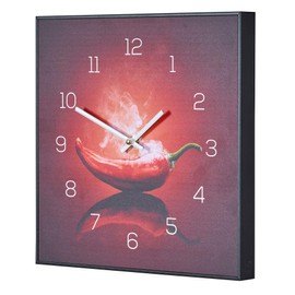 levandeo Wall Clock 30 x 30 cm PVC Frame Black Kitchen Chili Peperoni Wall Picture Wall Decoration Kitchen Clock