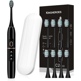Electric Toothbrush Set, Comes with 8 Brush Heads & Travel Case,4 Modes with 2 Minutes Built in Smart Timer, One Charge for 60 Days, 42000 VPM Motor (Black) - Color: black