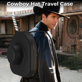 VTRIN Cowboy Hat Box for Travel, Crush Proof Western Hat Holder Storage, Fits Most Sizes, Up to 2 Hats, with Handle, Luggage Strap and Adjustable Shoulder Strap, Large