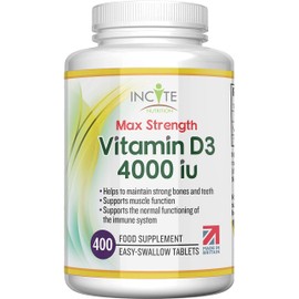 Vitamin D 4000 IE – 400 leicht einnehmbare Premium Vitamin D3-Mikrotabletten – Alle vier Tage eine hochwirksame Tablette Cholecalciferol VIT D3 – Vegetarisches Nahrungsergänzungsmittel – Hergestellt von Incite Nutrition in Großbritannien