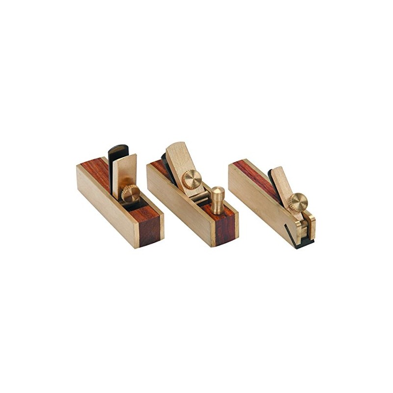 3 piece Micro Mini Brass Hand Plane Set Wood Finish