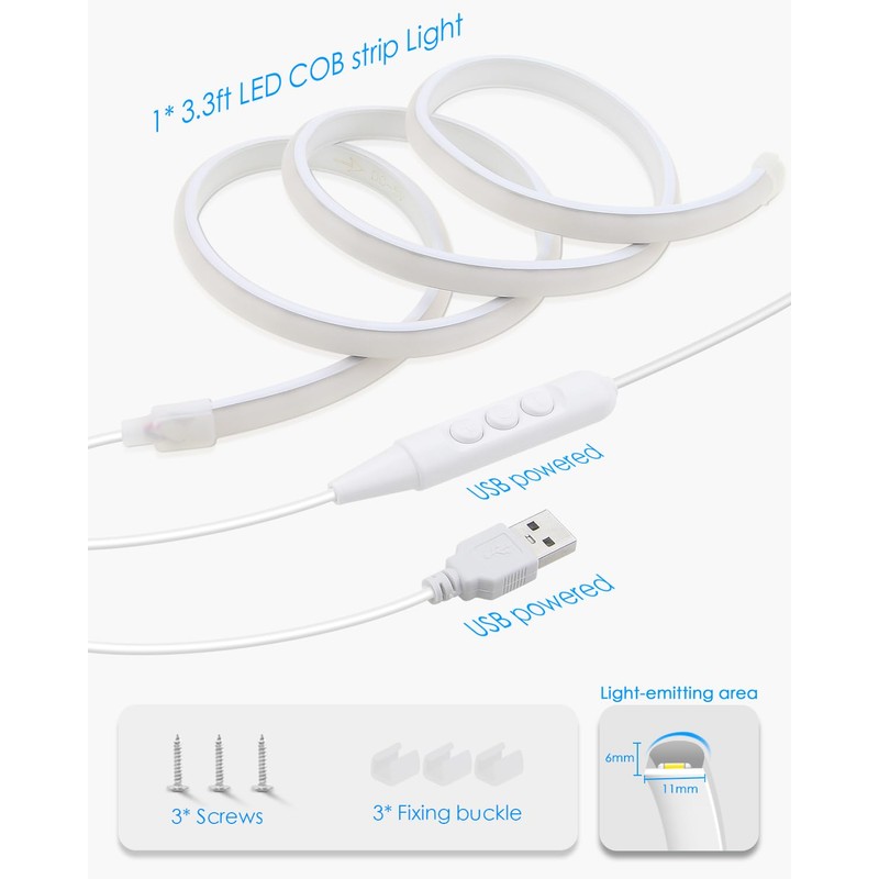 Samsion 5V USB COB LED Light Strip with Dimmer 3.3FT