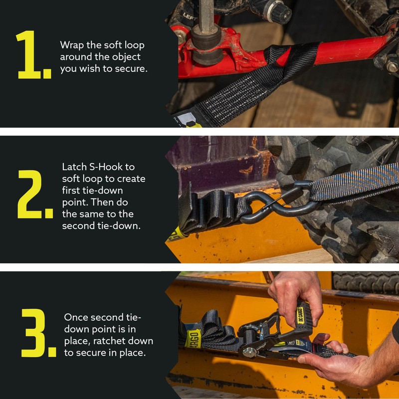 Motorcycle Tie Down Strap Kit, Includes (4) 1" x 15'