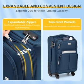 LARVENDER Softside Luggage Sets 3 Piece, Expandable Carry on Luggage 22x14x9 Airline Approved with TSA Lock Spinner Wheels, Lightweight Rolling Suitcase for Men and Women, Blue