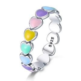 Qings Rainbow Heart Ring - Sterling Silver, 925, Colorful Heart Stones, Fashion Ring, Gift for Girlfriend