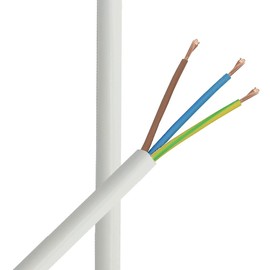 5 m cable, white, 3 x 1.5 mm², flexible, H05VV-F PVC insulated hose cable, 3G light cable, lamp cable, power cable