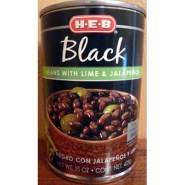 HEB Black Beans with Lime and Jalapenos 15oz (Pack of 6)