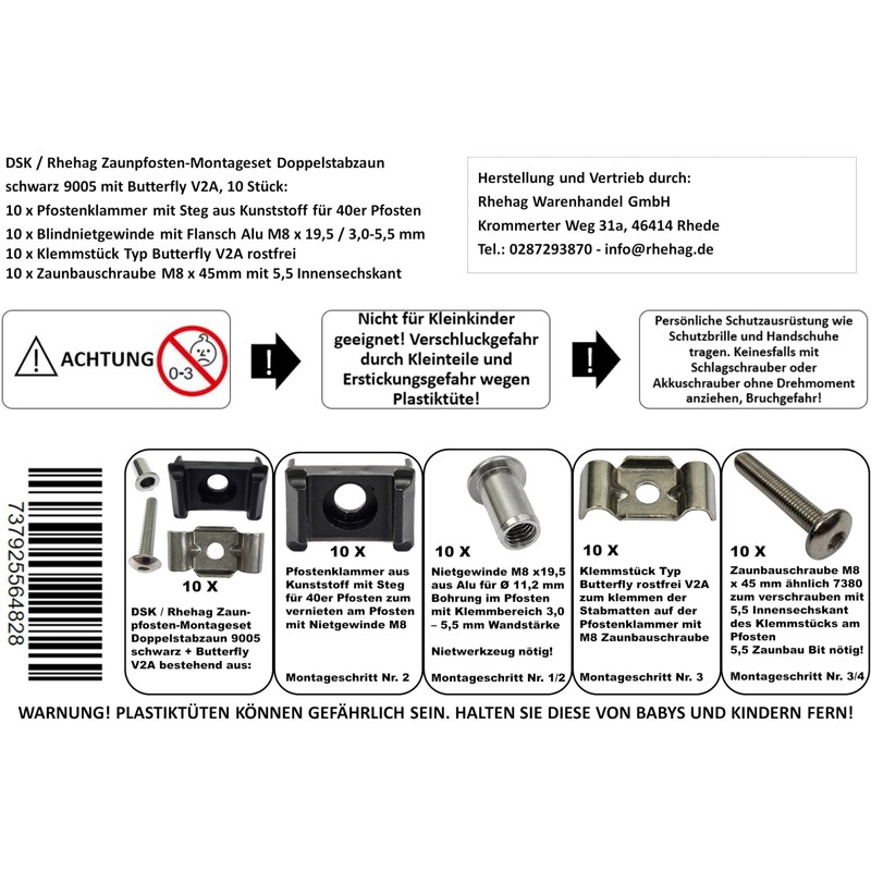 Fence Post Mount Double Rod Fence Kit Black 9005 +