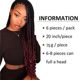 AFNOTE Pre Stretched Braiding Hair Extensions for Braids 20 Inch 6 Packs Ombre Burgundy Braiding Hair Pre Stretched Synthetic Soft Prestretched Braid Hair Extension Hot Water Setting-Black/Wine Red