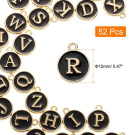 sourcing map 52pcs Letter Charm, Enamel Letter Pendants, Alphabet R Pendants Double Sided Beads Charm for DIY Bracelet Necklace Pendants Earring Jewelry, Black