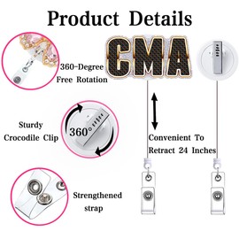 CMA Badge Reel Retractable for Nurse ER EMT EMS MA Medical Assistant Nursing Badge Holder CNA RN Doctor Healthcare MA Student Badge Clip ID Card Accessories