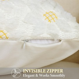 Betylifoy Cream White Throw Pillow Covers 18x18 inch Pack of 2 Soft Plush Faux Fur Jacquard Cushion Covers Yellow Flower Heart Sunflowers Pillowcases Throw Pillows for Couch Sofa Bedroom Decor