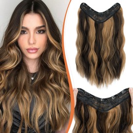 Benehair 18 Inch Clip in Hair Extensions Long Curly Wave Clips in One Piece 5 Clips Extensions Synthetic Fiber Full Head Natural Looking Hair Piece for Women(Dark Brown mix Light Brown, 160g)