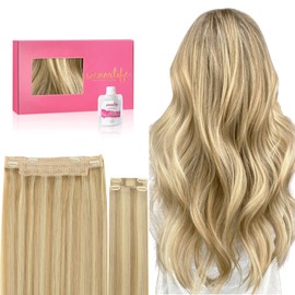 WENNALIFE Wire Hair Extensions (Increase 50% Lifespan) Real Human Hair 20 inch 140g Light Blonde Highlighted Golden Blonde Remy Real Hair Extensions Invisible Wire Hair Extensions Human Hair Fish Line