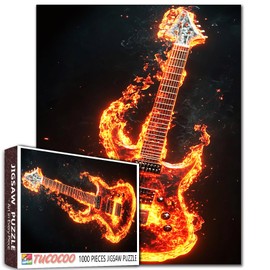 Electric Guitar Jigsaw Puzzles for Adults 1000 Pieces,Flame Instruments Jigsaw Puzzle Art 20 x 27 Inches Colorful DIY Rock and Roll Puzzles for Home Decoration, Family Puzzle Perfect for Game Nights