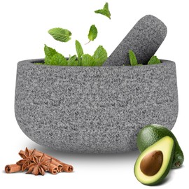 Portable Mortar and Pestle Set - 6.5 Inch 3.5-Cup Molcajete Mortar Manual Stone Grinder Unpolished Granite Bowl for Grinding Spices and Avocado Sauce