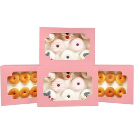 Gcardist Auto-pop Up Pink 30.5x20.3x6.4cm 6Pcs Cookie Box with Window Pastry Macaron Bakery Box For Packaging (12x8x2.5 inch)