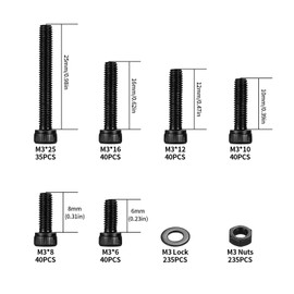 705 Piece M3 Cylinder Screws Nuts Set, Hexagon Socket Screws Set, Hex Screws with Nuts Washers Set, Bicycle Screws Set, Machine Screws Thread Screws Set (M3)