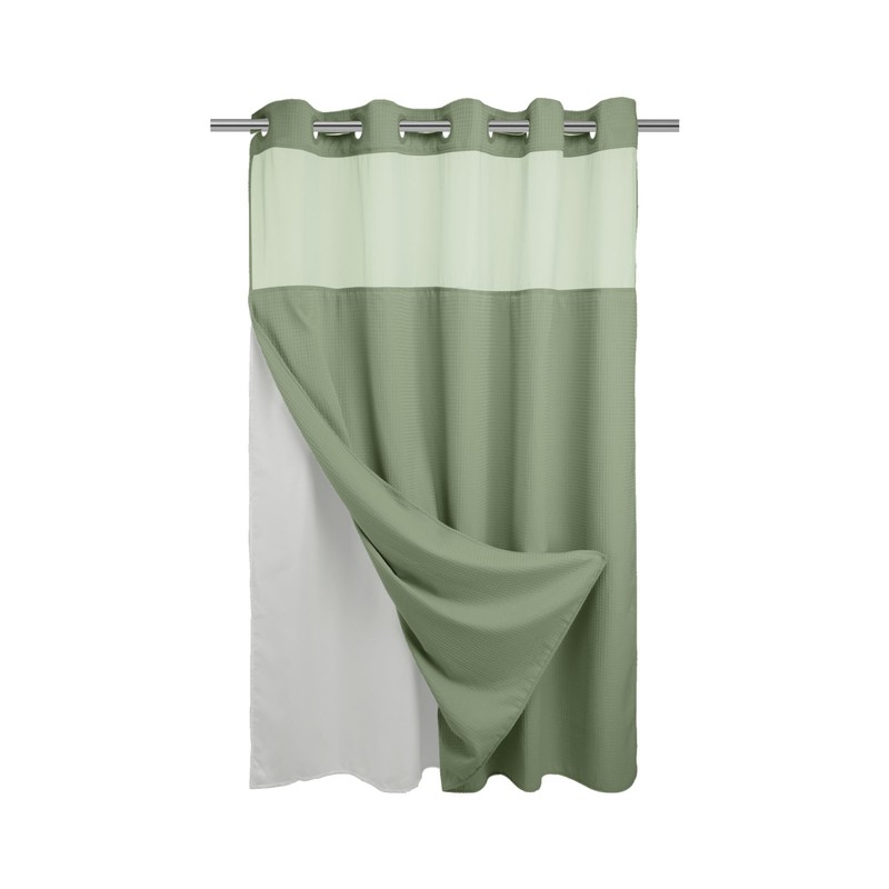 River Dream Green Heavyweight No Hooks Required Shower Curtain with