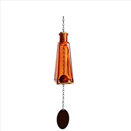 Blue Ridge Mountain Gifts Pyramid Bottle Wind Chime for Garden & Porch Decor w/Cooper Accent, Stained Wooden Ball, & Colorful Glass Bottles - Ideal for Wind Chime Lovers (Orange)