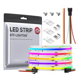 BTF-LIGHTING FCOB SPI RGB Flexible High Density COB LED Strip WS2811 IC LED Strip 5 m 630LEDs/m 14 W/M DC24 V White PCB IP30 Chasing Colour DIY Decoration (Controller and Power Supply Not Included)