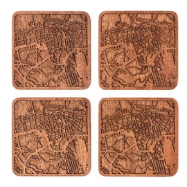 Dubai Map Coaster, Set of 4, Sapele Wooden Coaster with City Map, Handmade